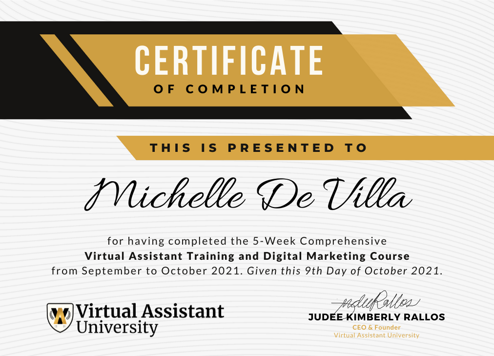 Michelle De Villa VAU Certificate